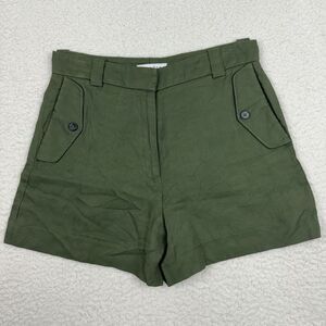 Sandro Paris Shorts Women's EU38 Linen Blend High-Waisted 3.5" Inseam Green
